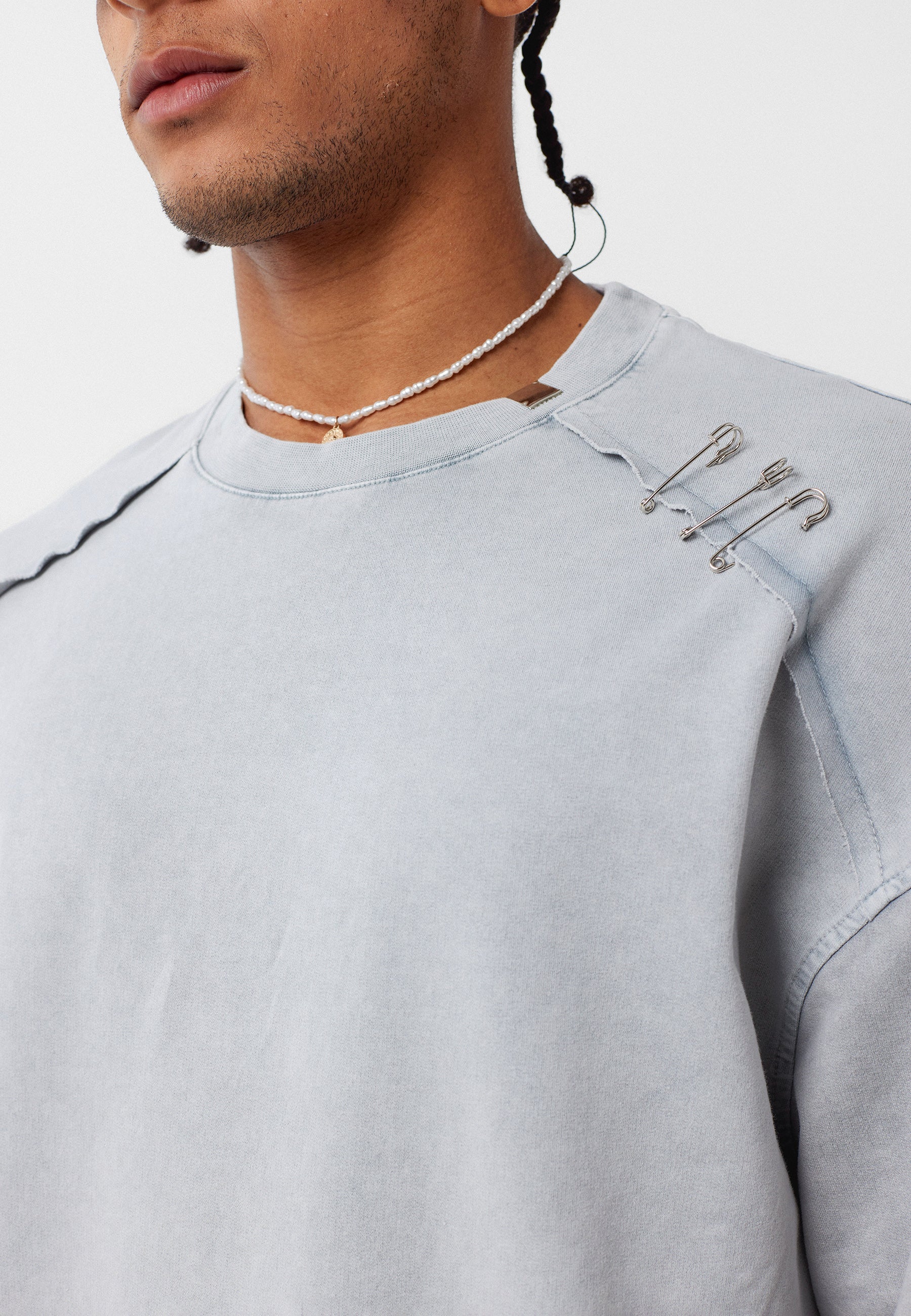 Oversized Washed Crew‑Neck T-shirts with Detail