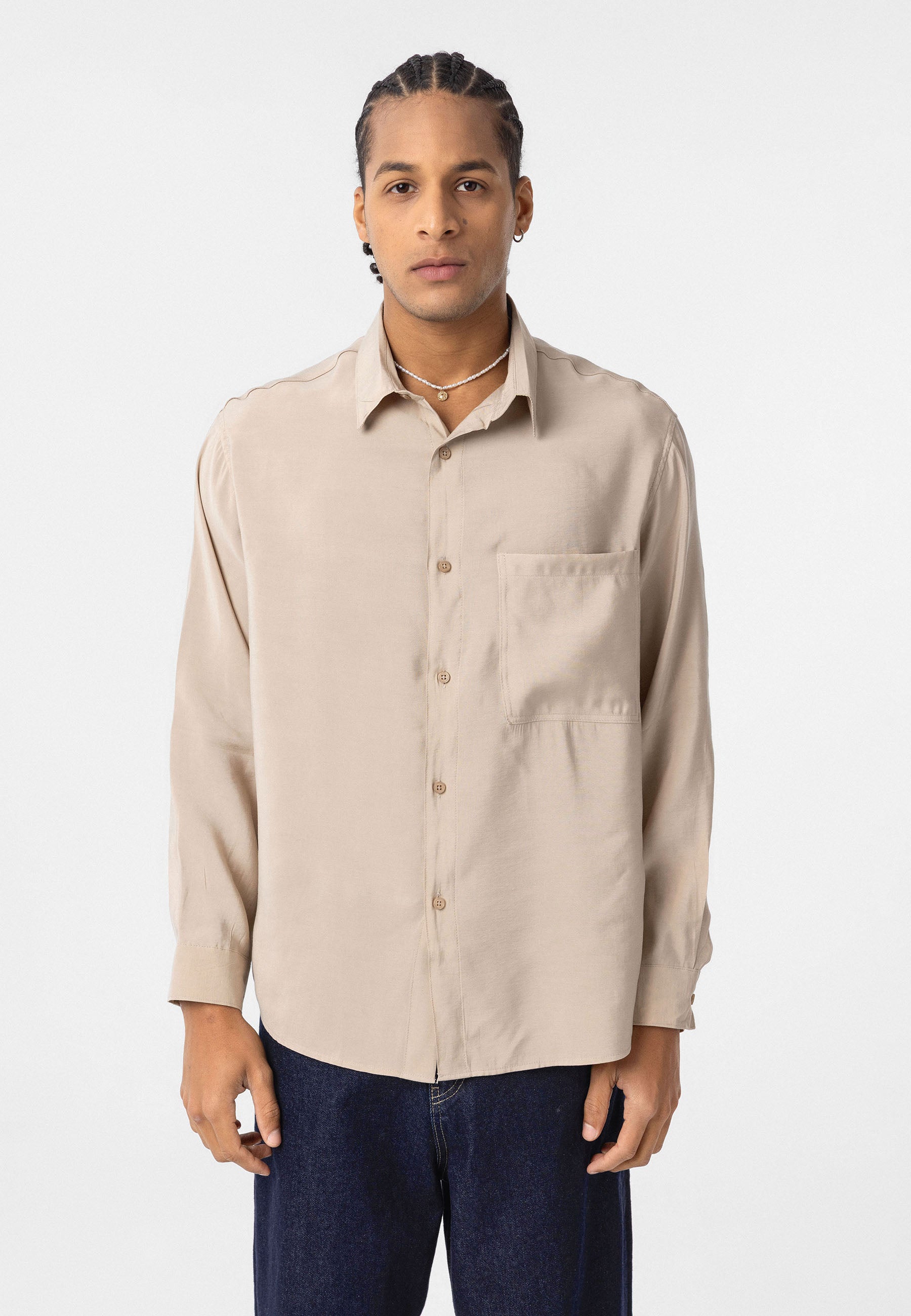 Beige Button-Up Shirt – Regular Fit, Clean Everyday Look