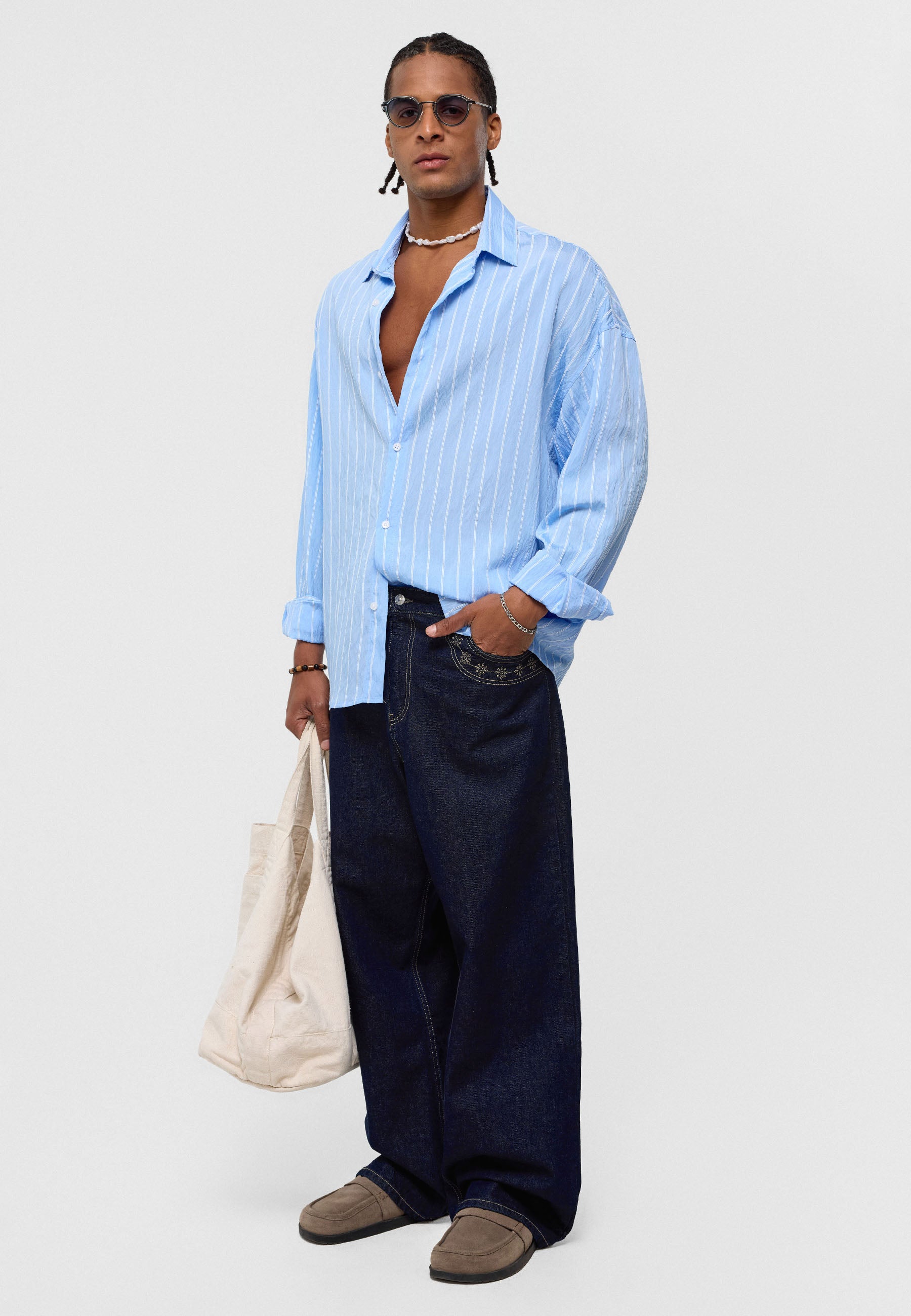 Pale Sky Blue Oversized Striped Long‑Sleeve Shirt – Breezy & Stylish Essentials