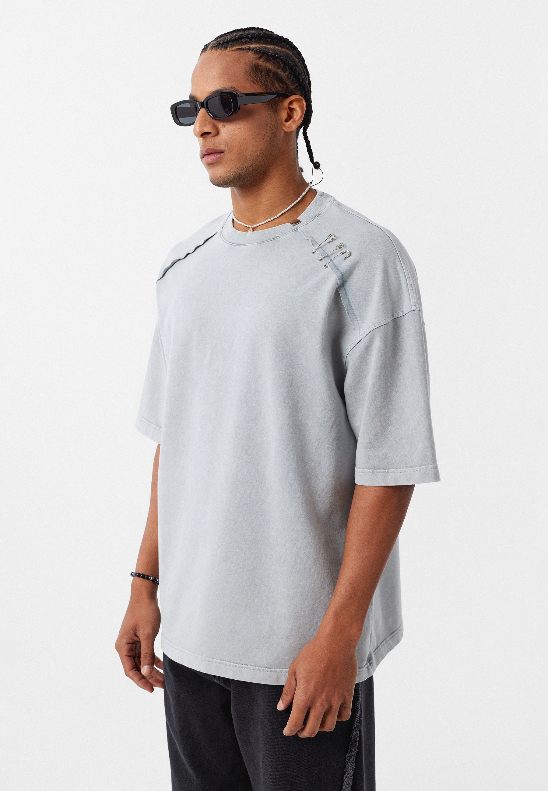 Oversized Washed Crew‑Neck T-shirts with Detail