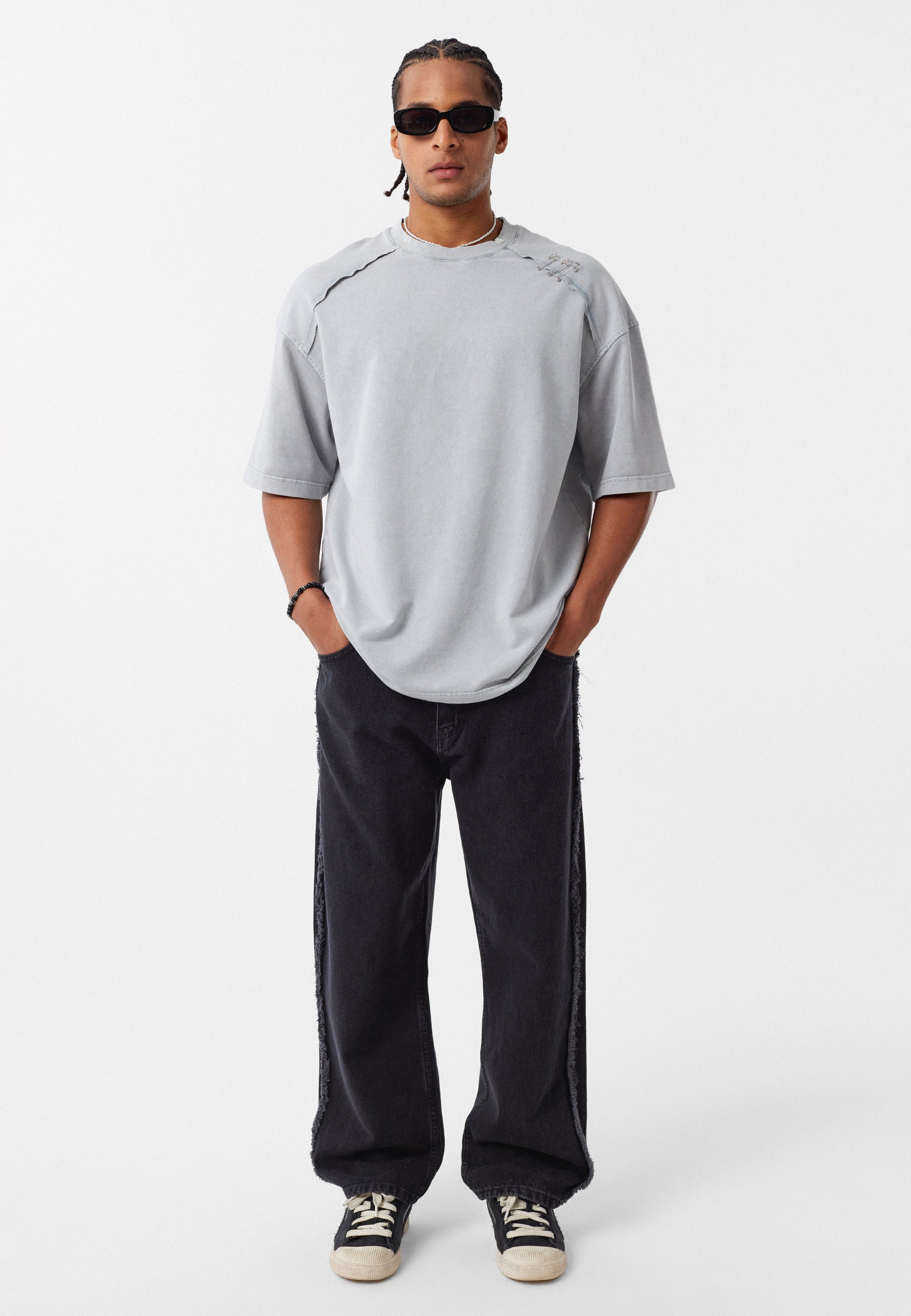 Oversized Washed Crew‑Neck T-shirts with Detail