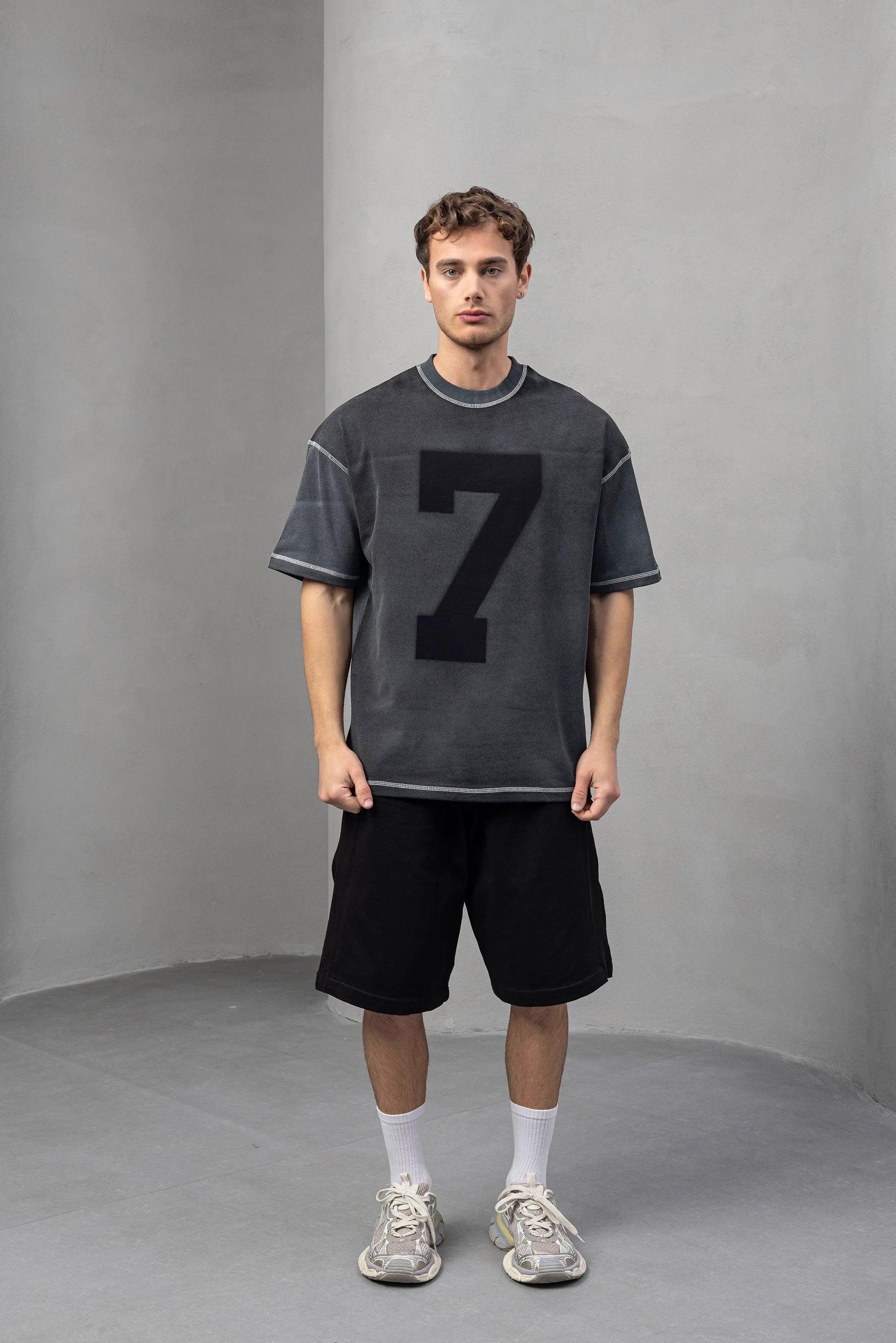7 Graphic Grey T-Shirt with Bold Number Design