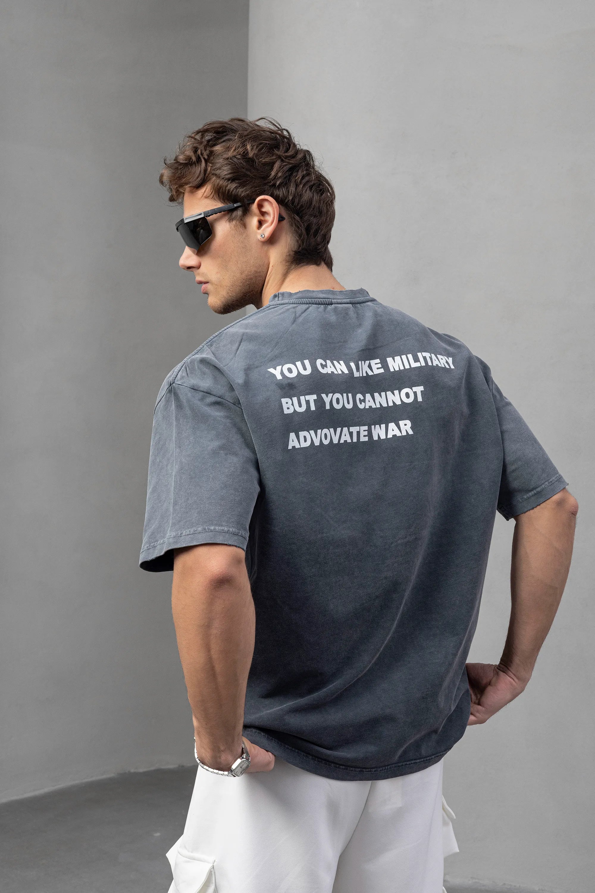 Army Graphic Grey T-Shirt with Bold Text Design