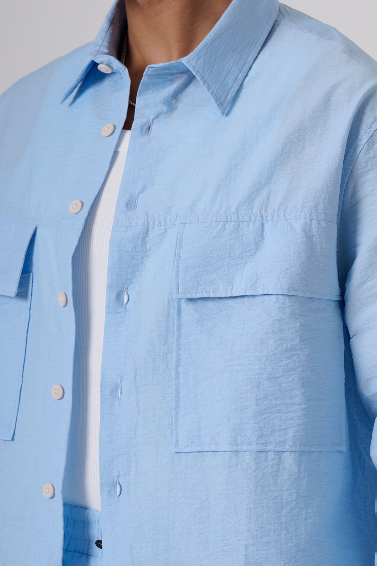 Sky Blue Oversized Relaxed Fit with Subtle Heart Embroidery