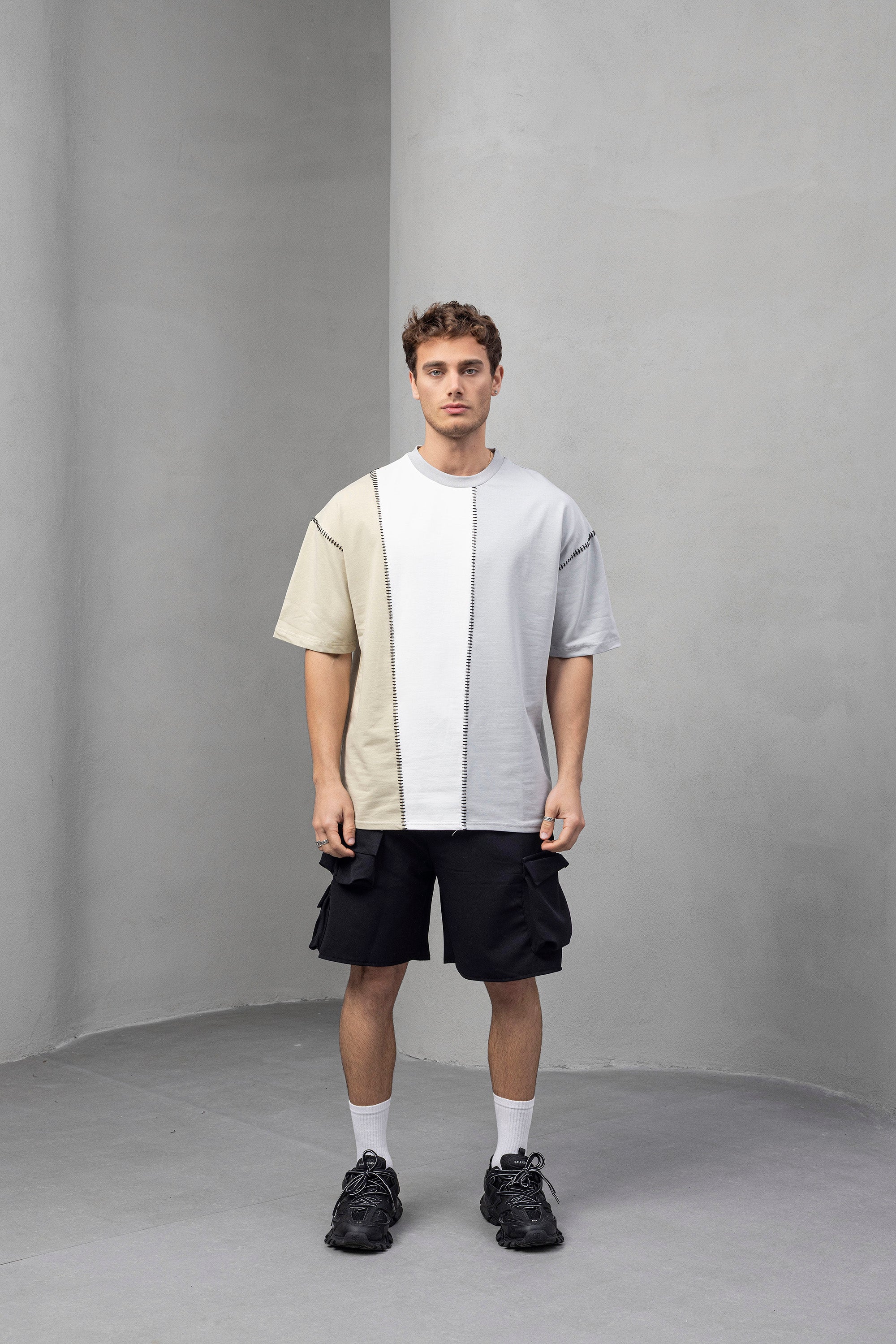 White Colour‑Block T‑Shirt – Relaxed Fit with Subtle Contrast