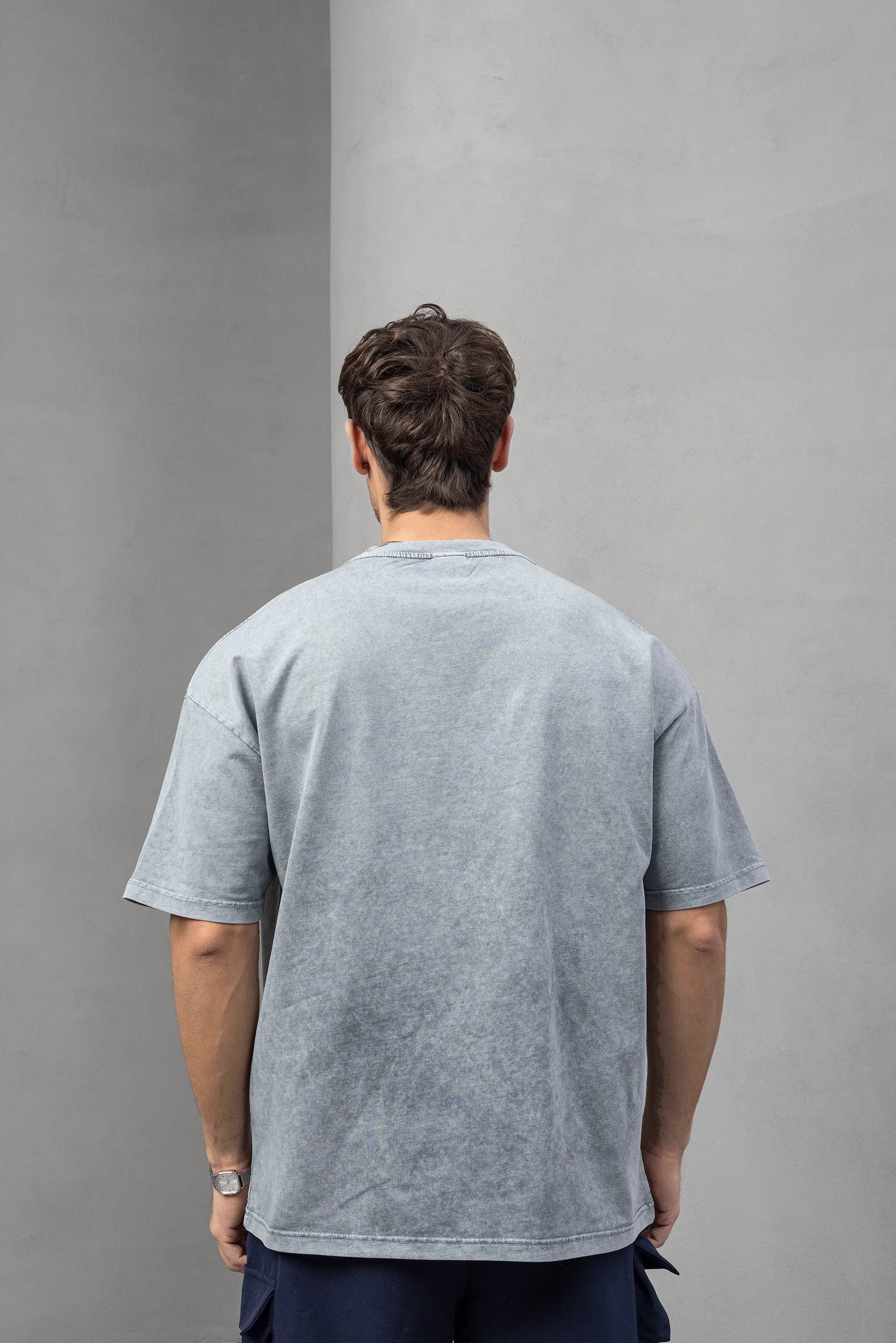 Gray Graphic Tee with Embroidered 57 Design