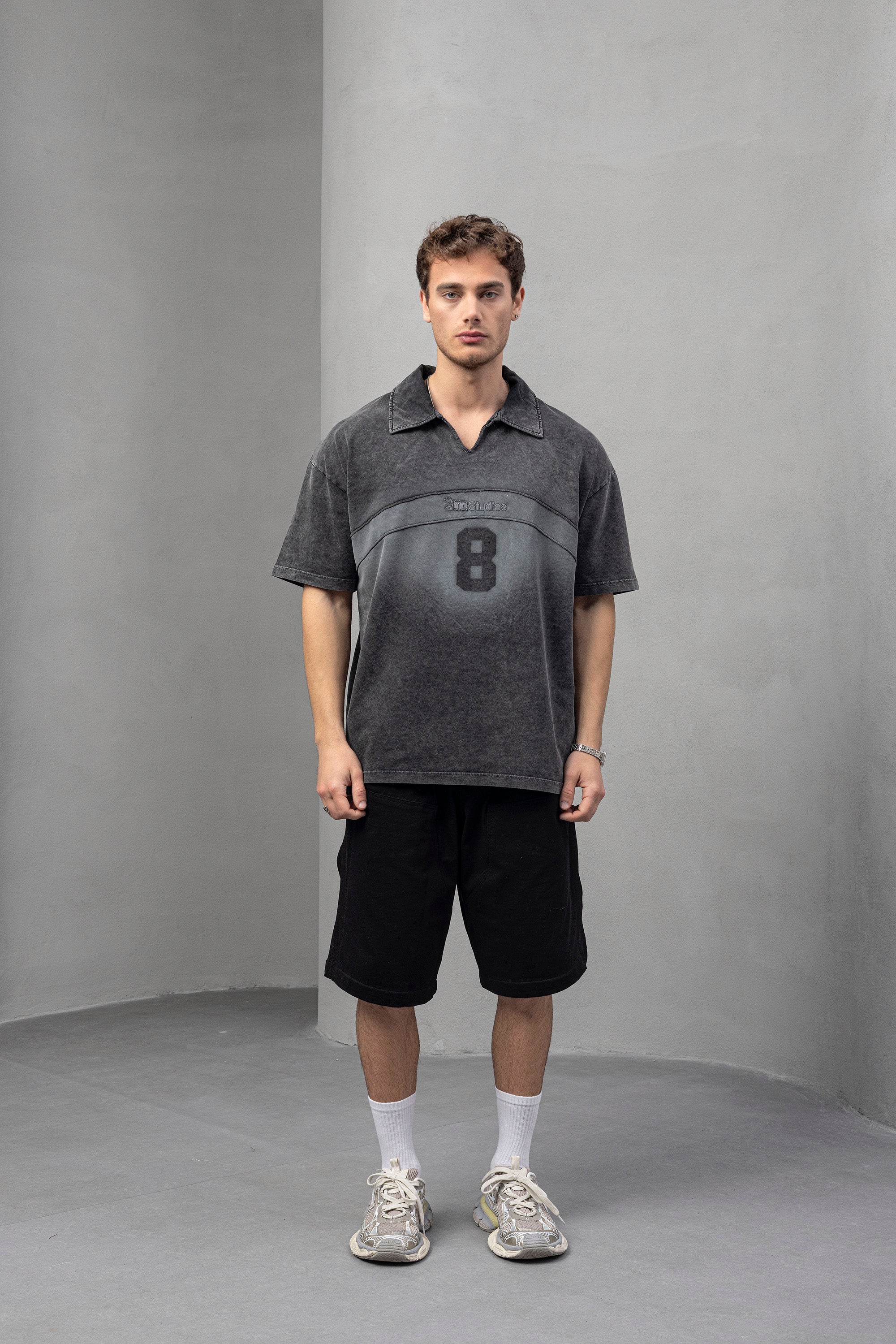 Black Rice Stitch Polo – Relaxed Knit Polo with Textured Detail