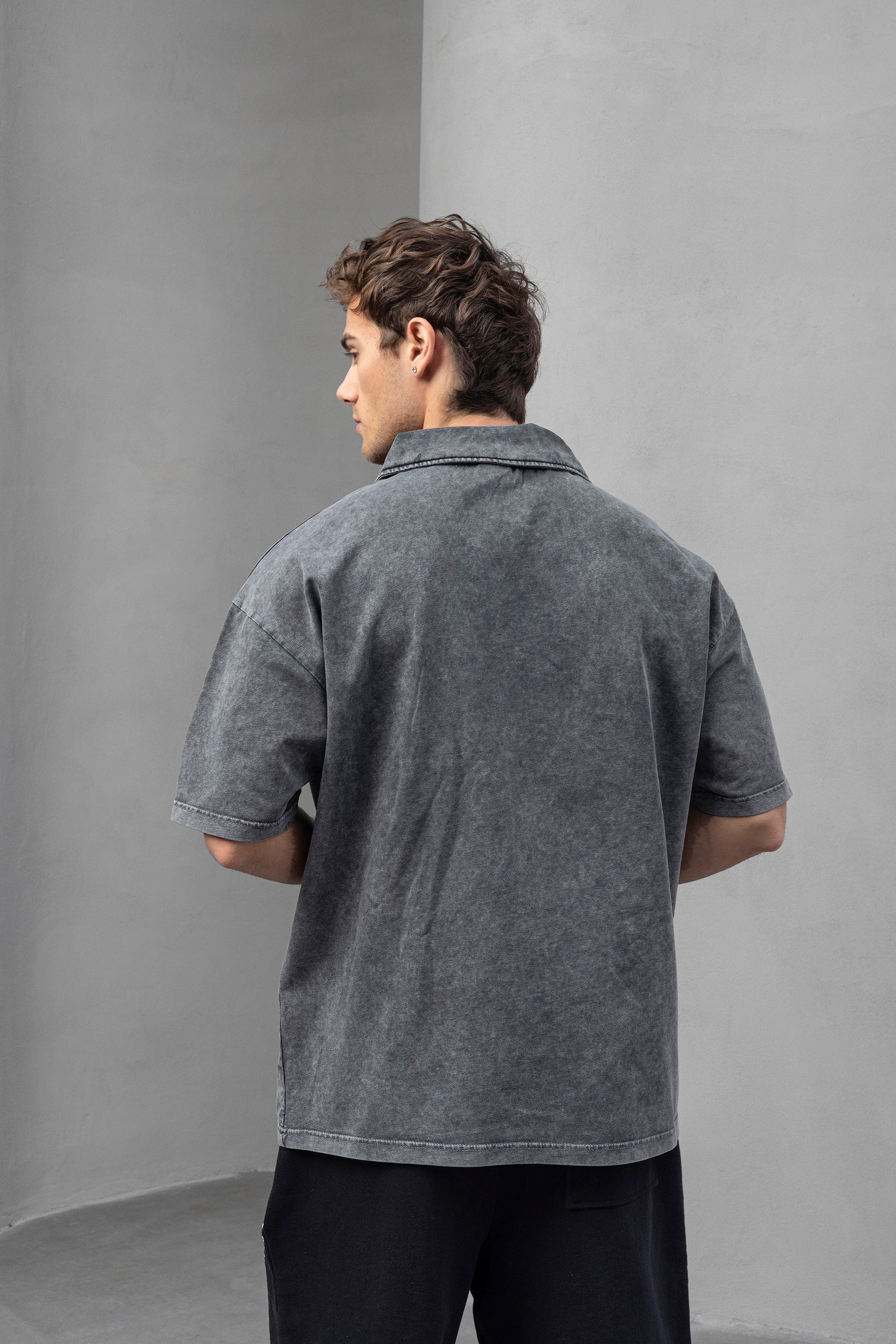 Black Rice Stitch Polo – Relaxed Knit Polo with Textured Detail