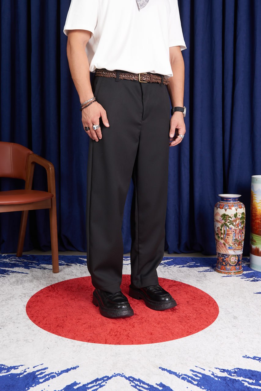 Men’s Korean Minimalist Wide-Leg Trouser | Casual Relaxed-Fit Pants