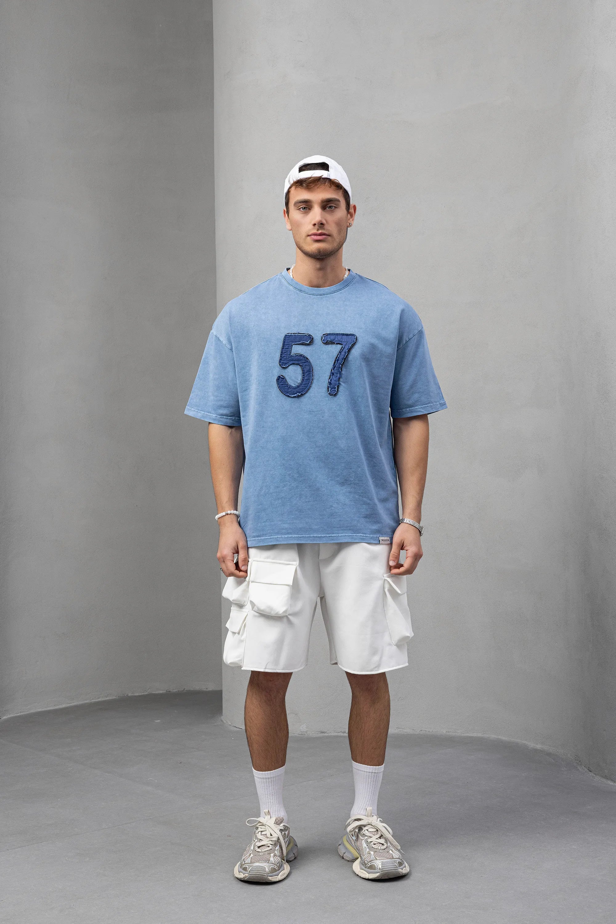 57 Graphic Blue T-Shirt with Embroidered Design