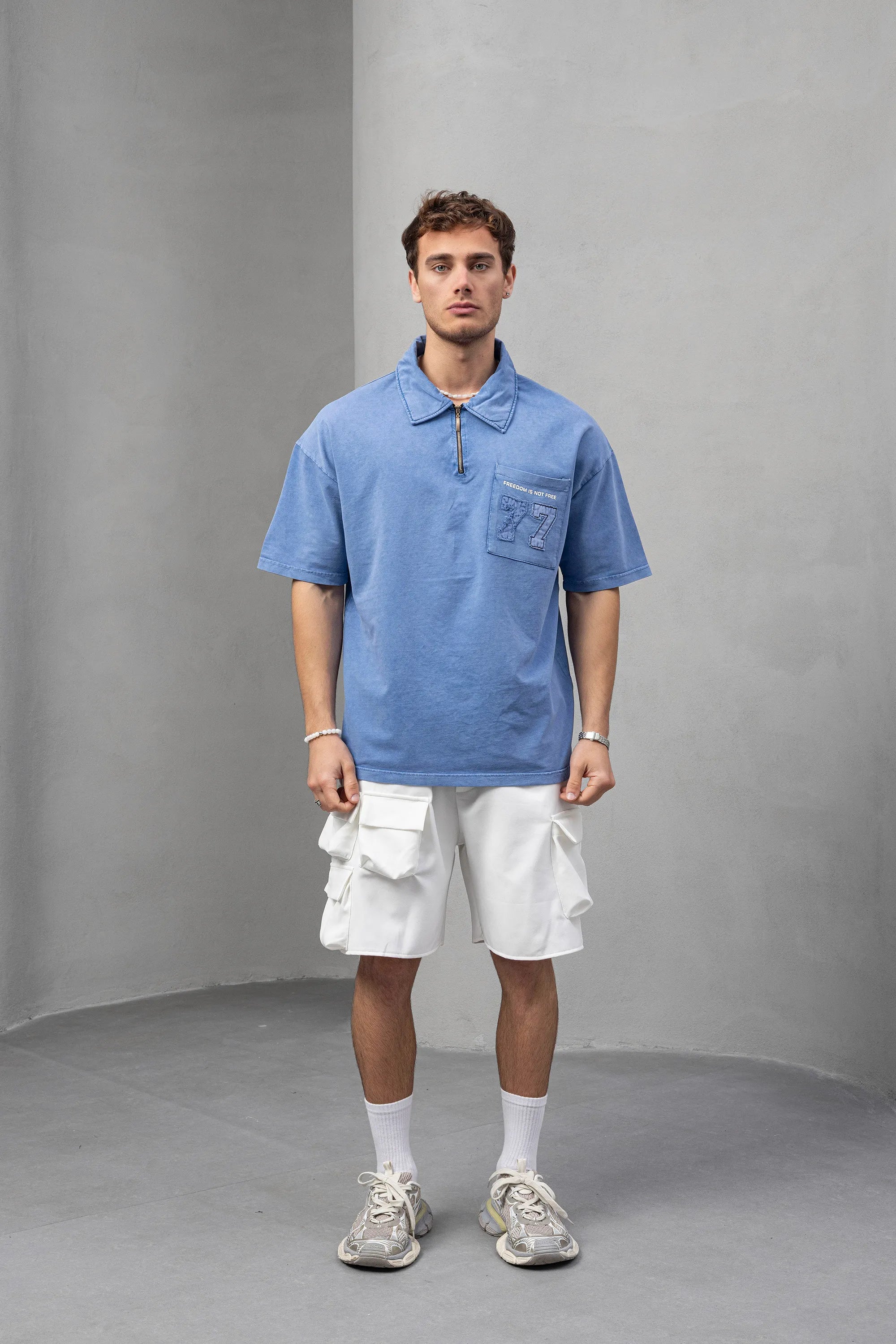 Freedom Is Not Free Polo Shirt - Blue Zip Pocket Design