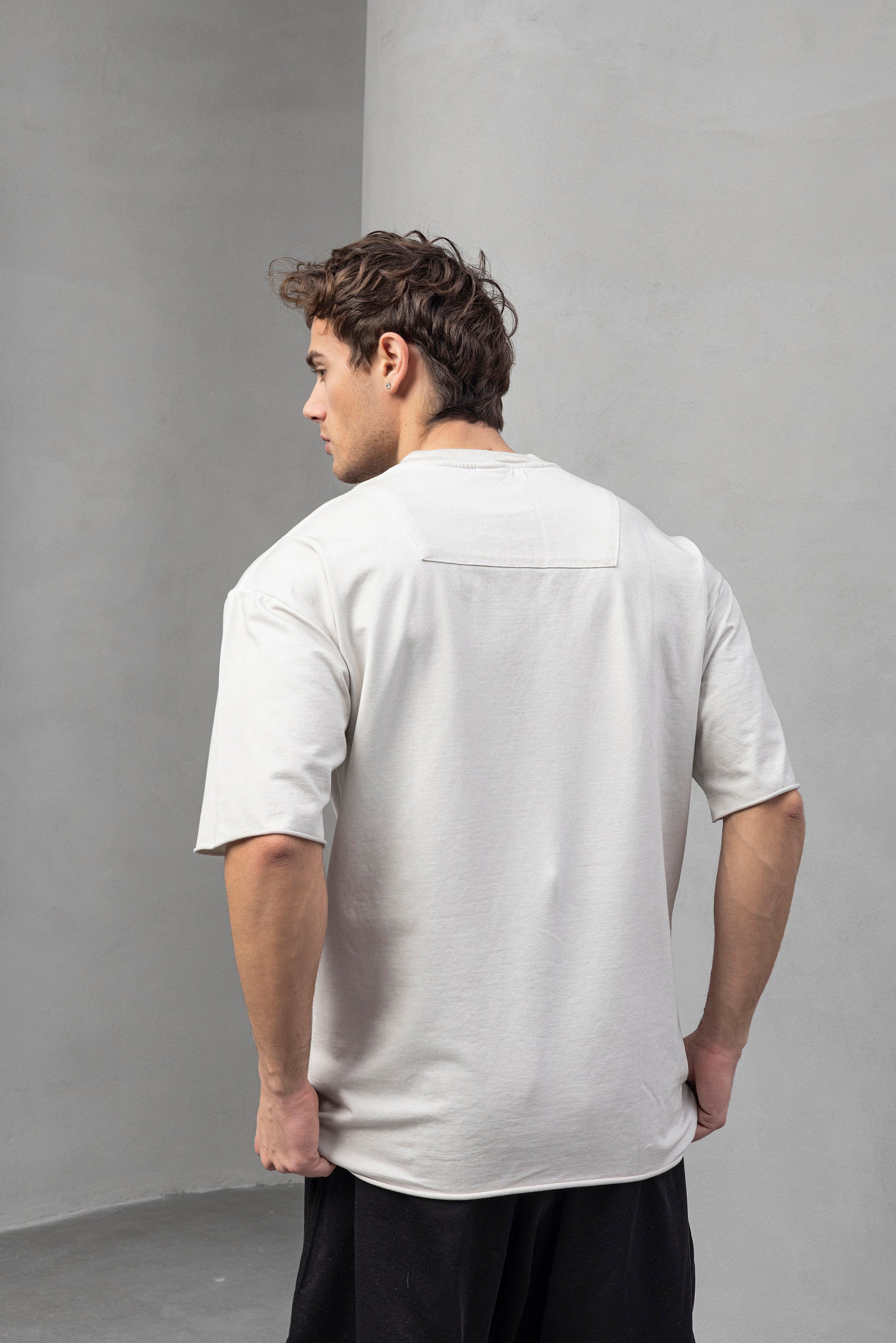 Minimal Patchwork Washed Tee – Oversized Clean Silhouette