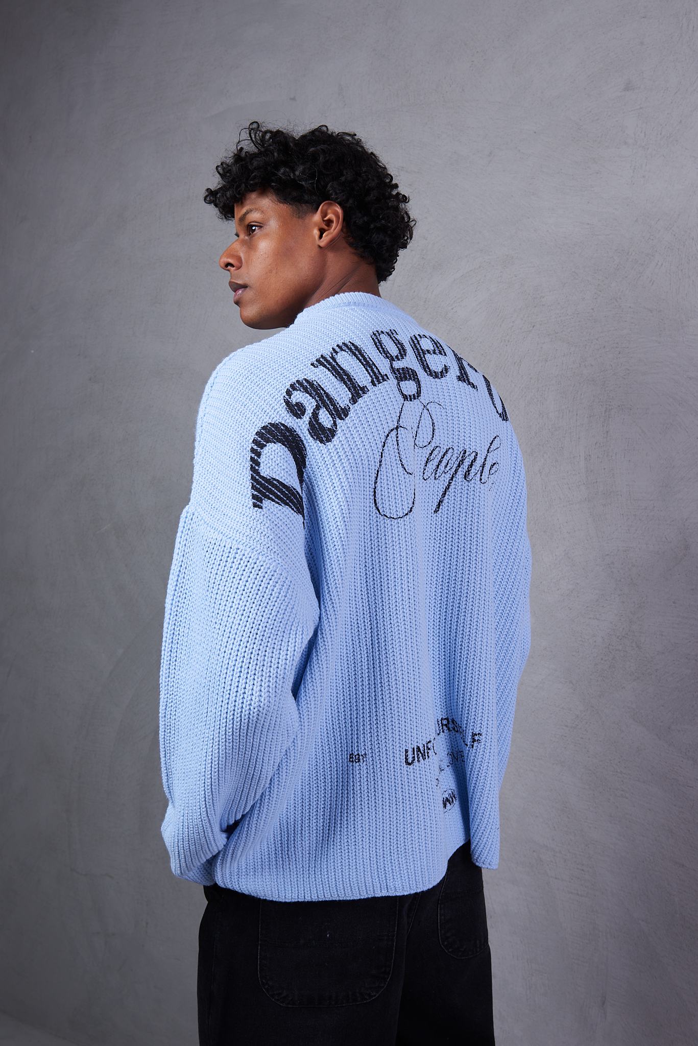 Blue Knitted Cotton Sweater For Boys