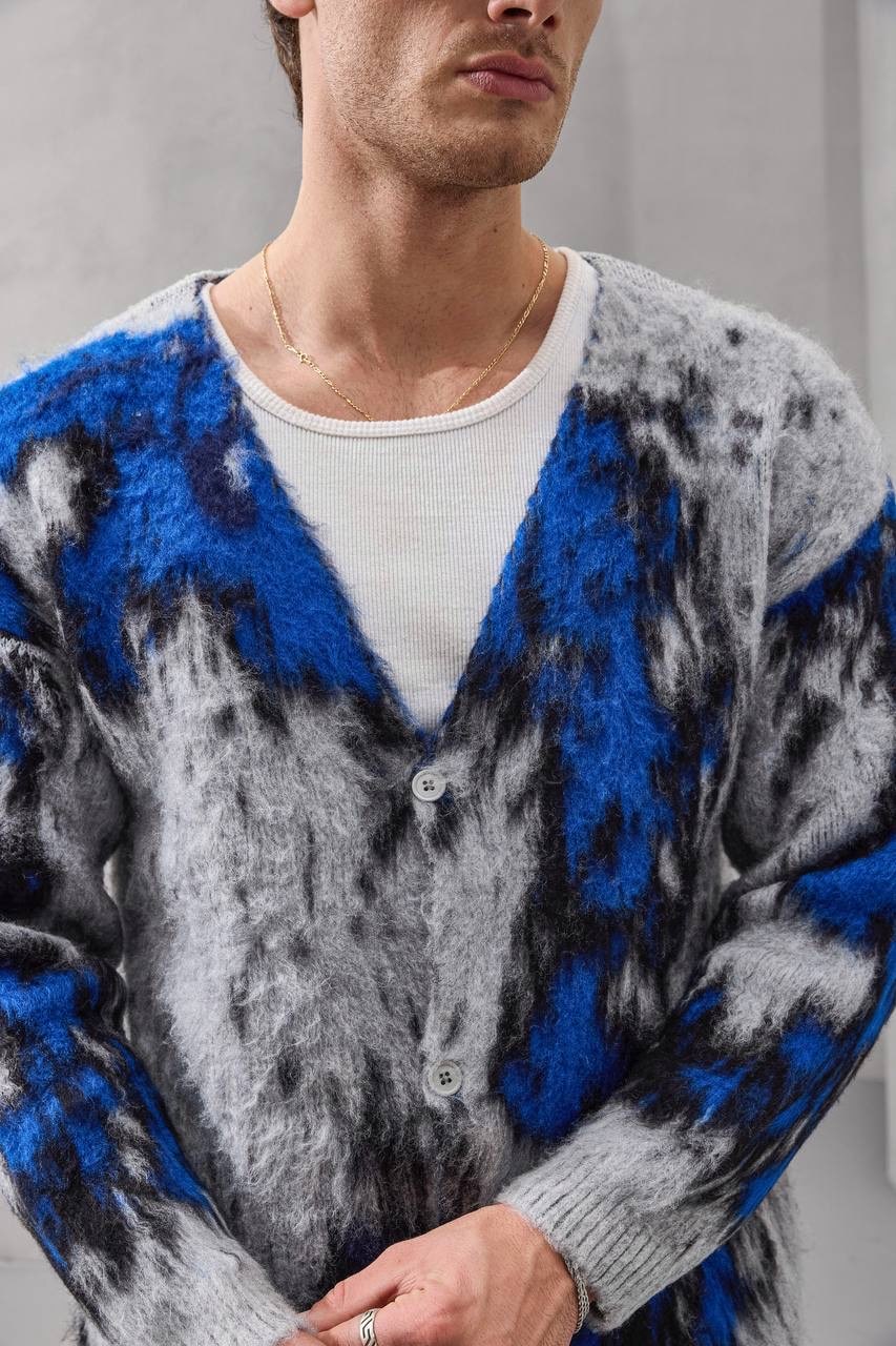 Fuzzy Abstract Mohair Cardigan – Soft Vintage-Inspired Knitwear