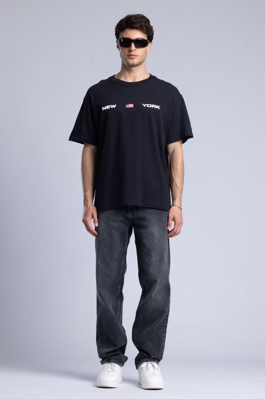 New York Graphic Tee with Flag Design