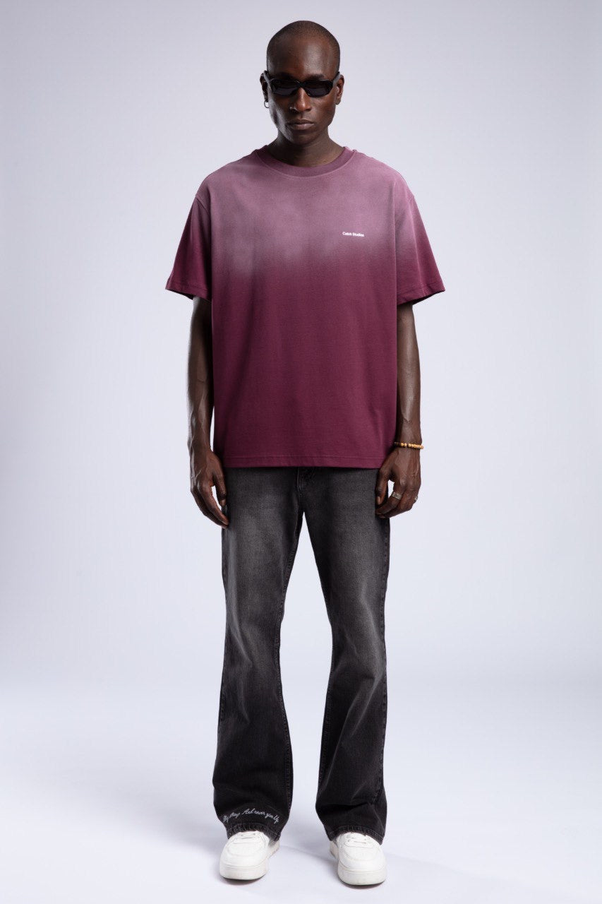 Men's Burgundy Ombre T-Shirt with Logo Graphic