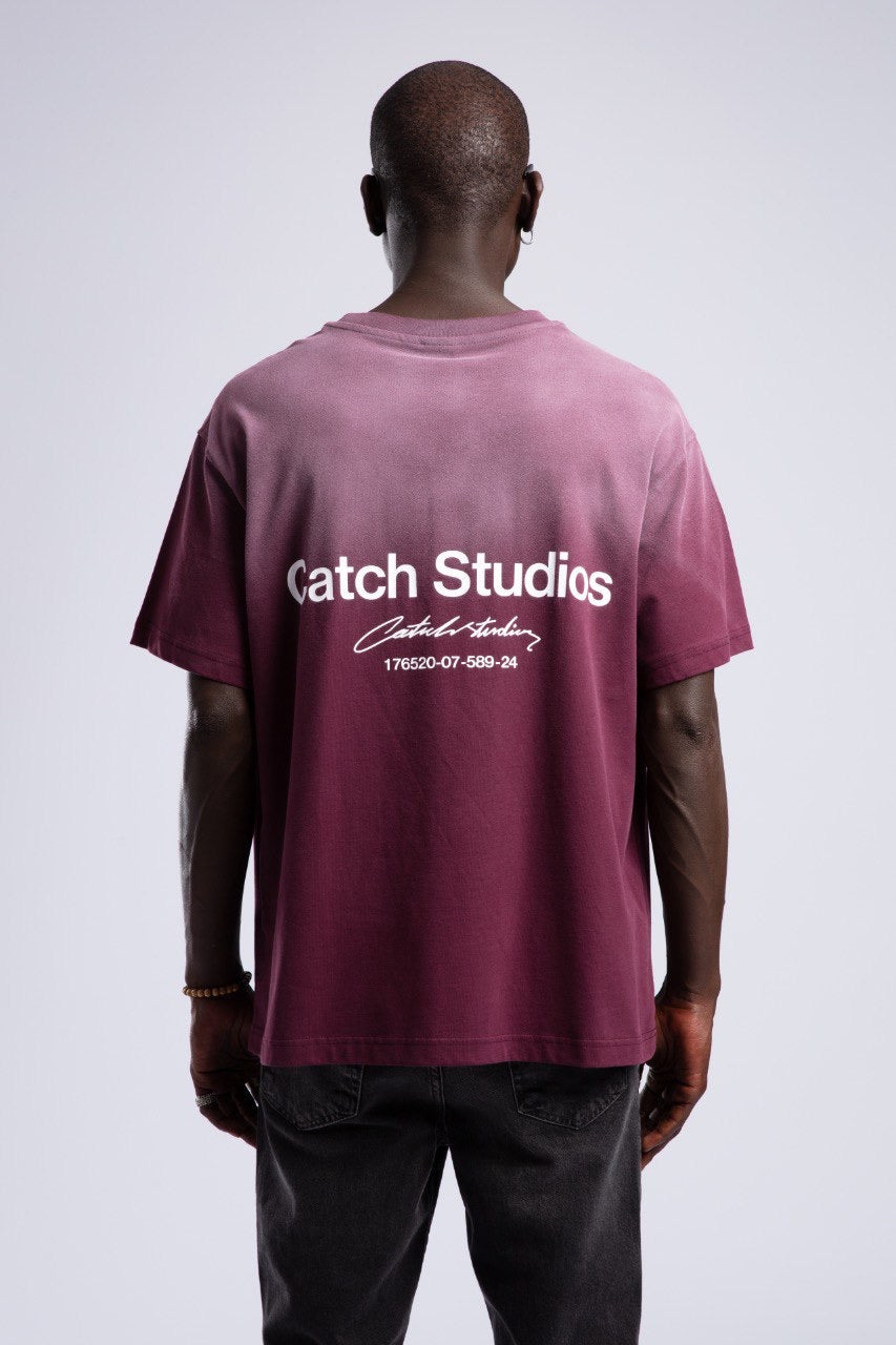 Men's Burgundy Ombre T-Shirt with Logo Graphic
