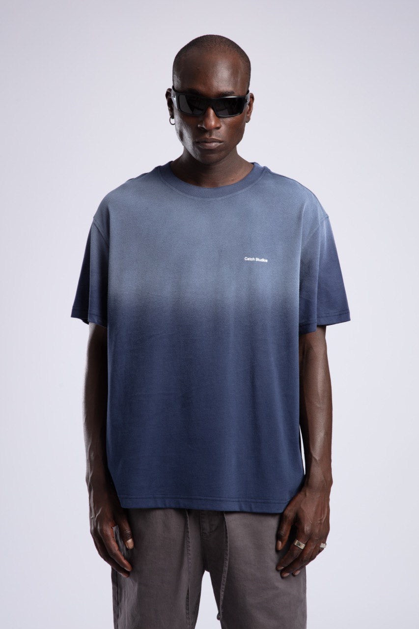 Men's Blue Ombre T-Shirt with Logo Graphic