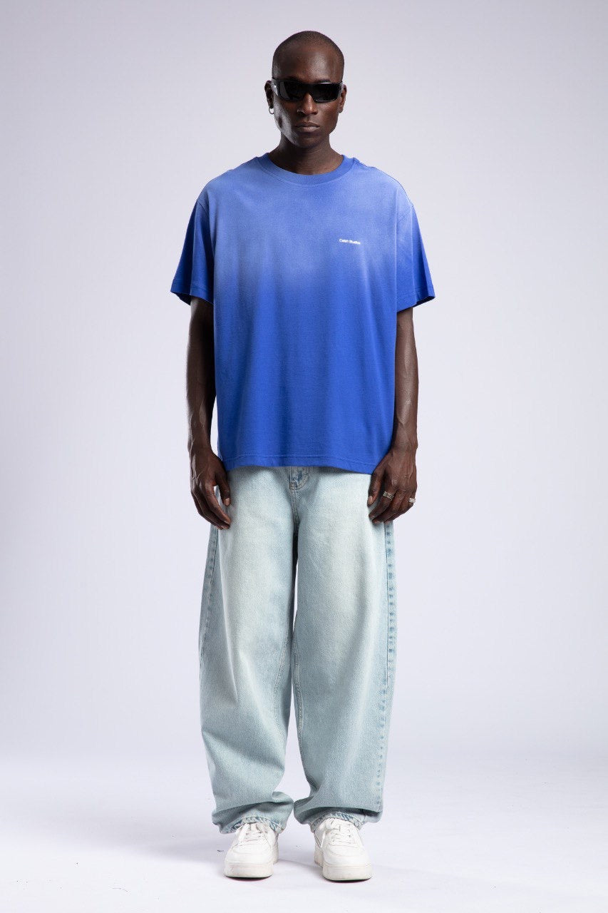 Men's Blue Ombre T-Shirt with Logo Graphic