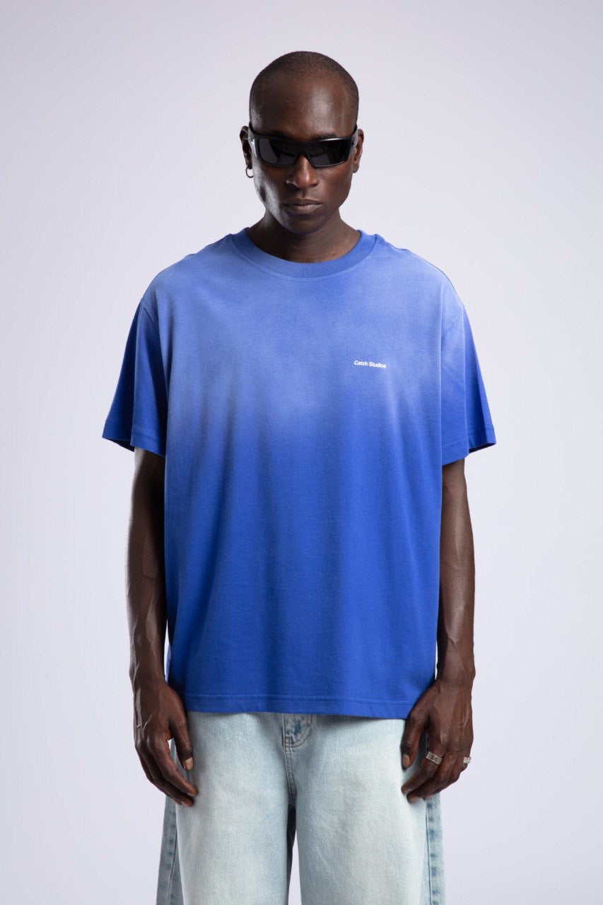 Men's Blue Ombre T-Shirt with Logo Graphic