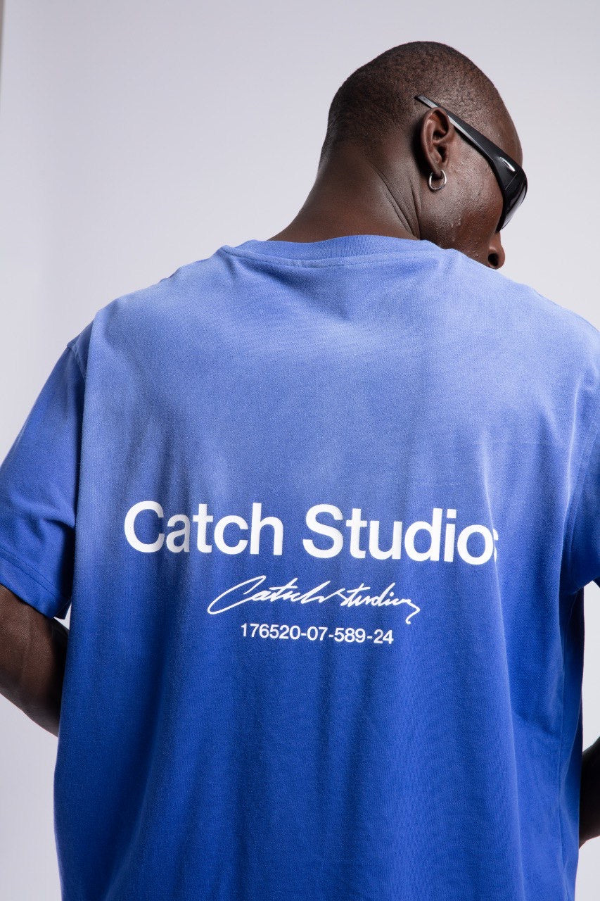 Men's Blue Ombre T-Shirt with Logo Graphic