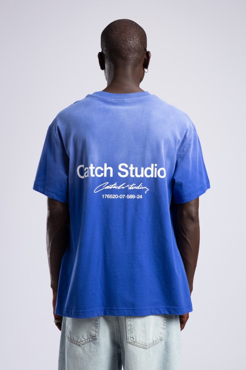 Men's Blue Ombre T-Shirt with Logo Graphic