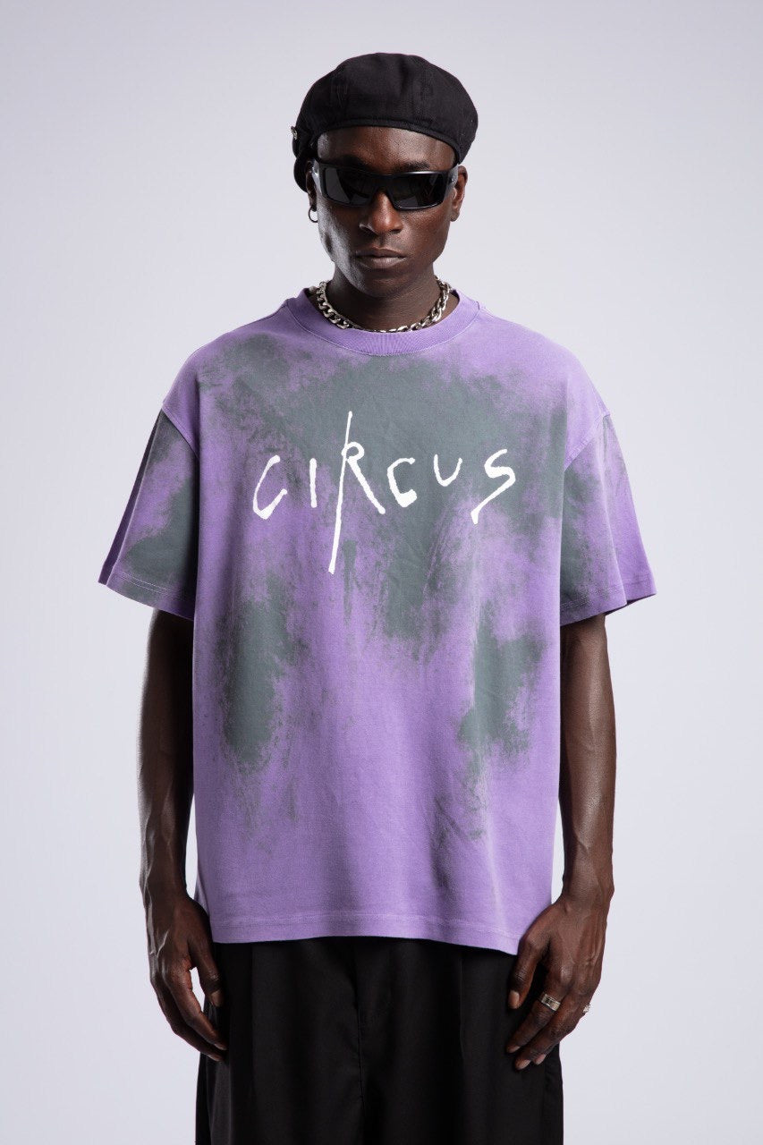 Purple Graphic Streetwear Tee – Circle Print Back