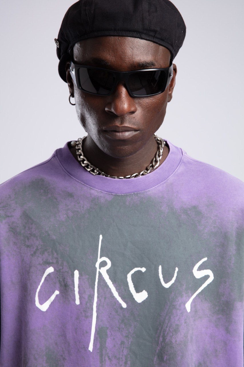 Purple Graphic Streetwear Tee – Circle Print Back