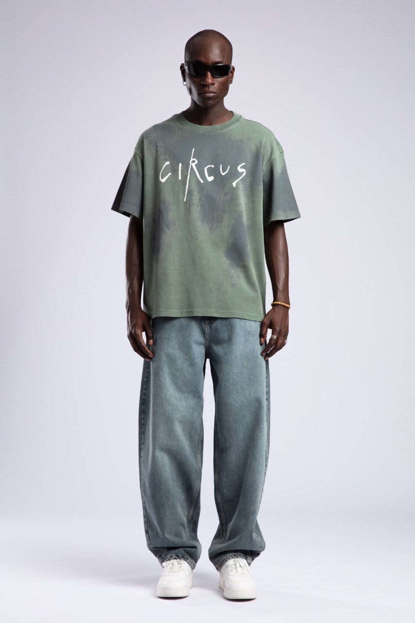 Oversized Circus Graphic Tee in Washed Green