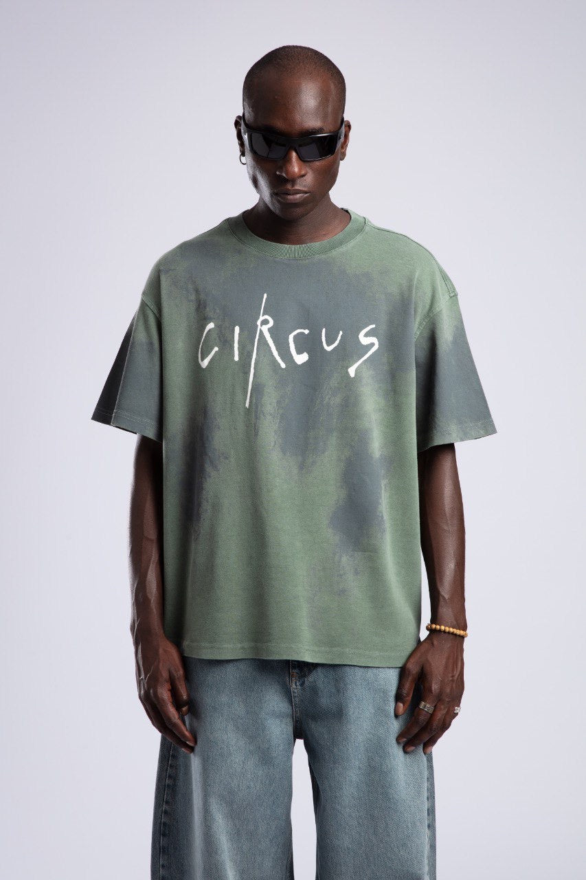 Oversized Circus Graphic Tee in Washed Green