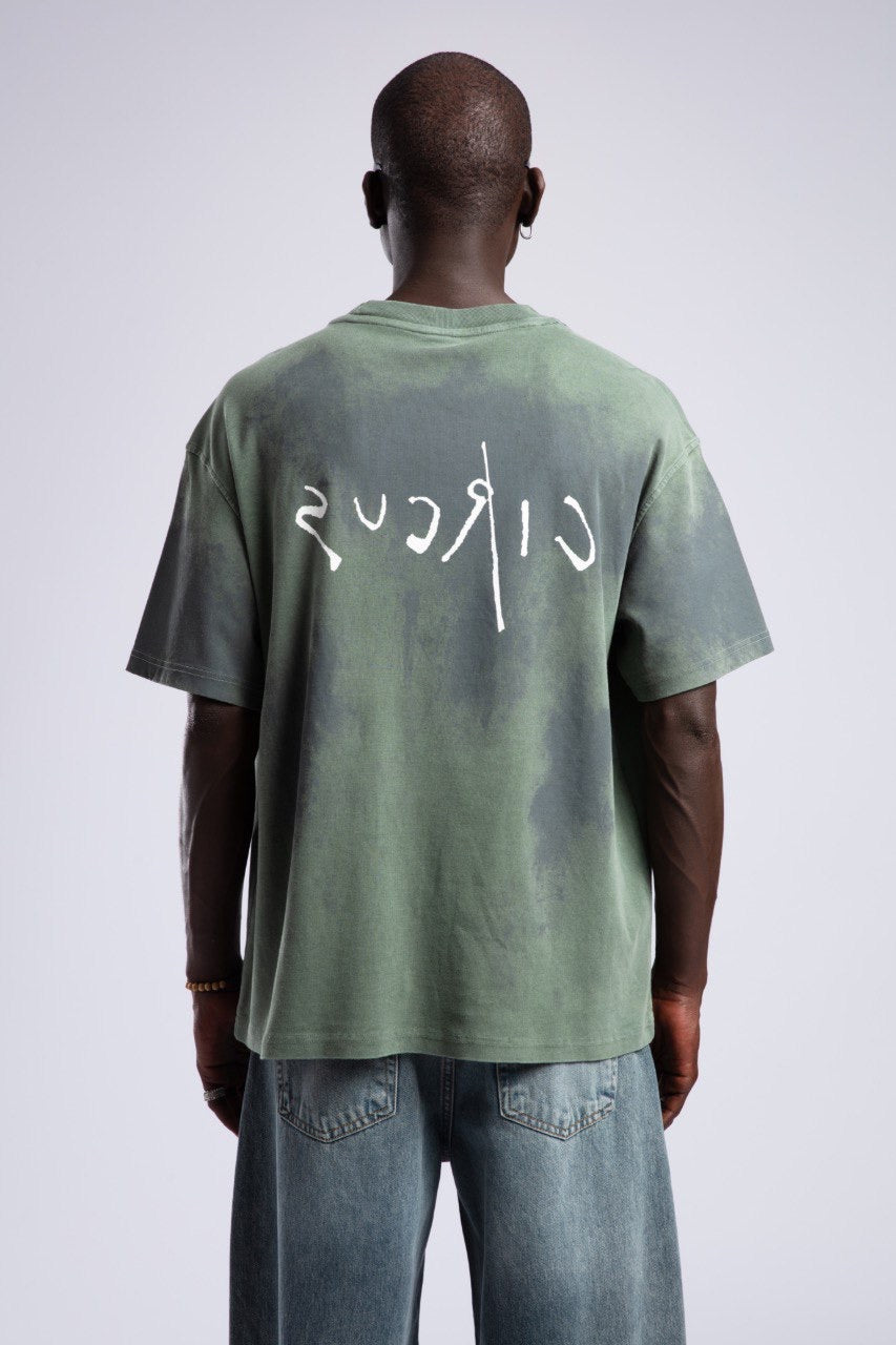 Oversized Circus Graphic Tee in Washed Green