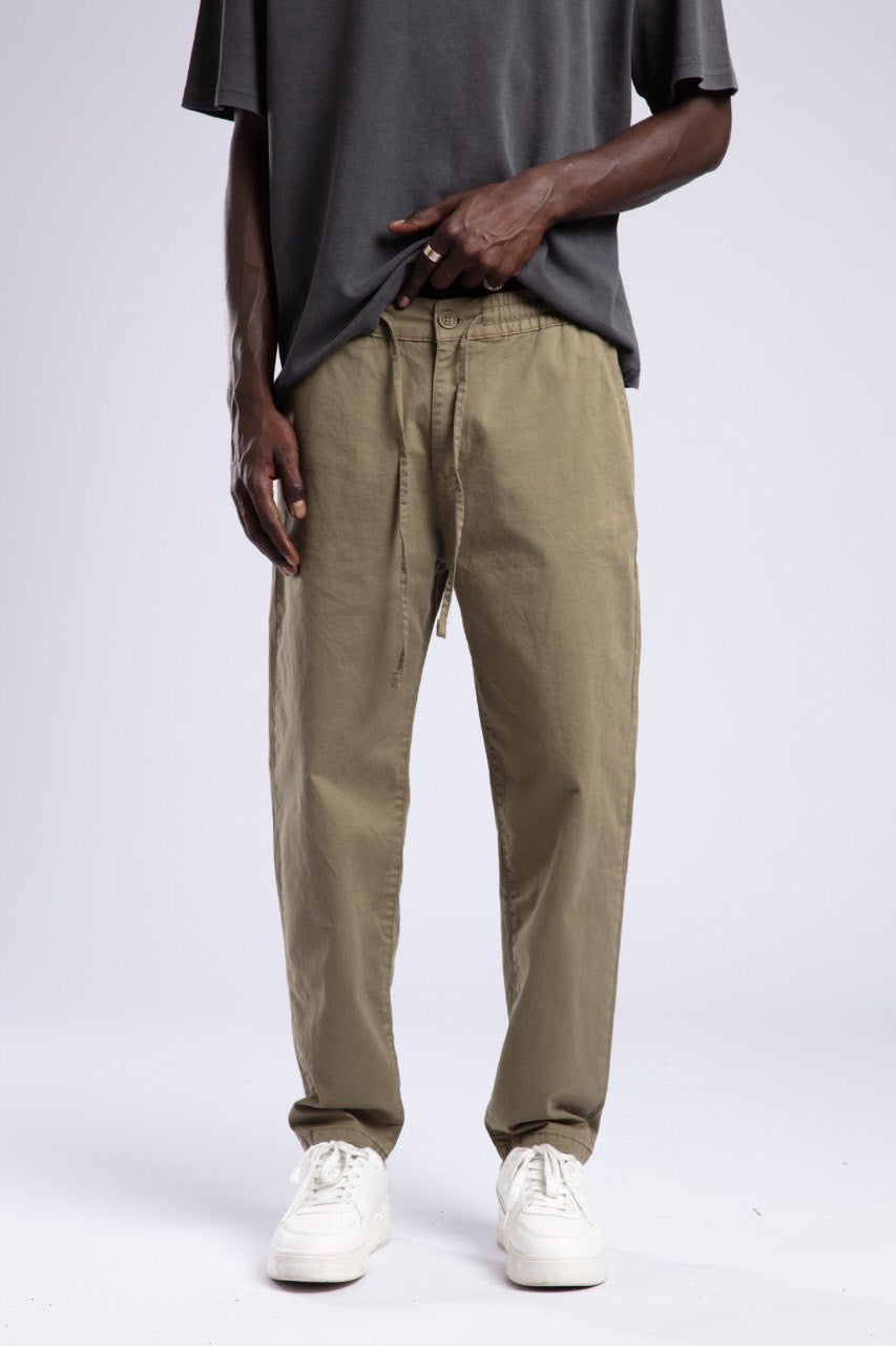 Khaki Drawstring Casual Relaxed Fit Pants