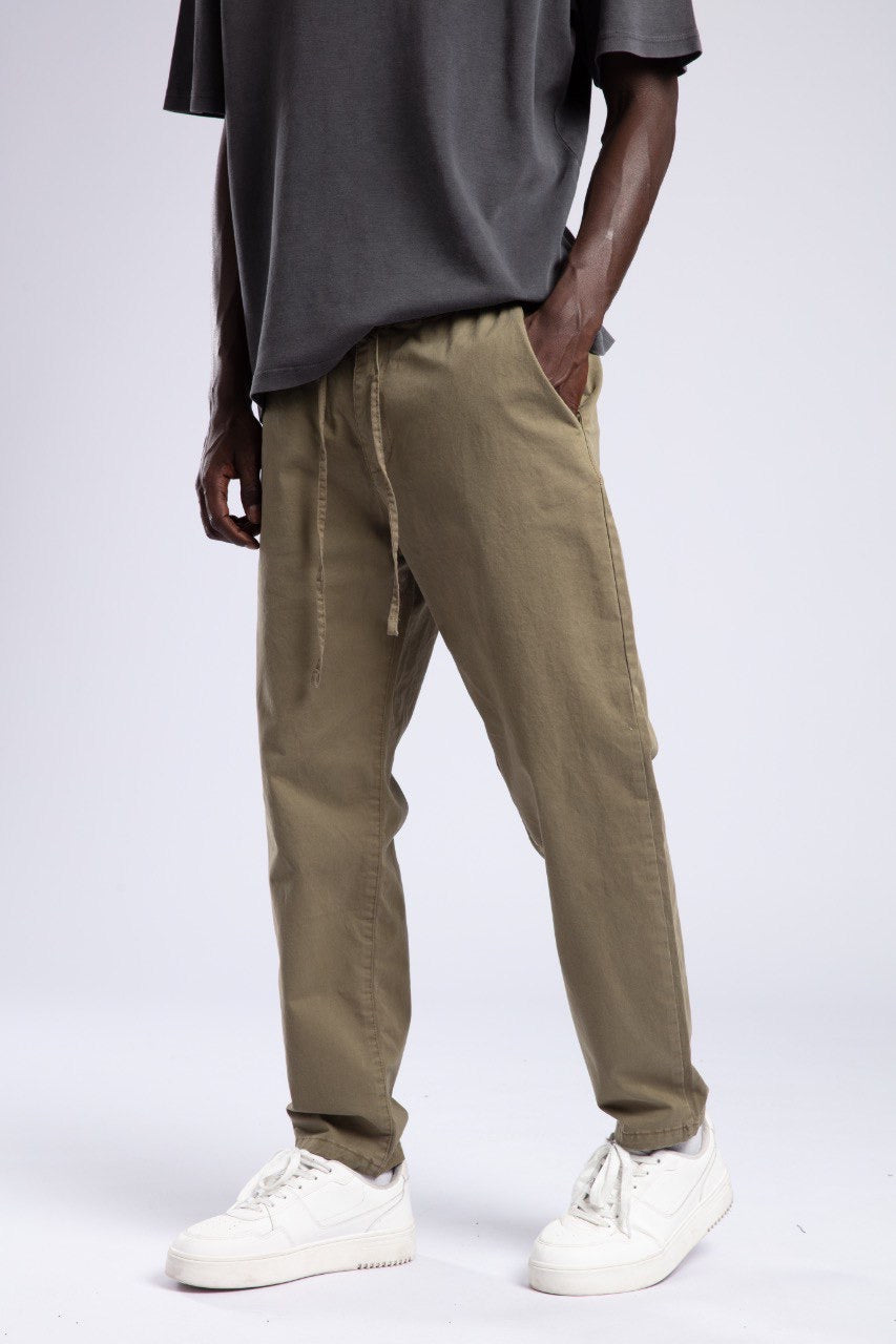 Khaki Drawstring Casual Relaxed Fit Pants