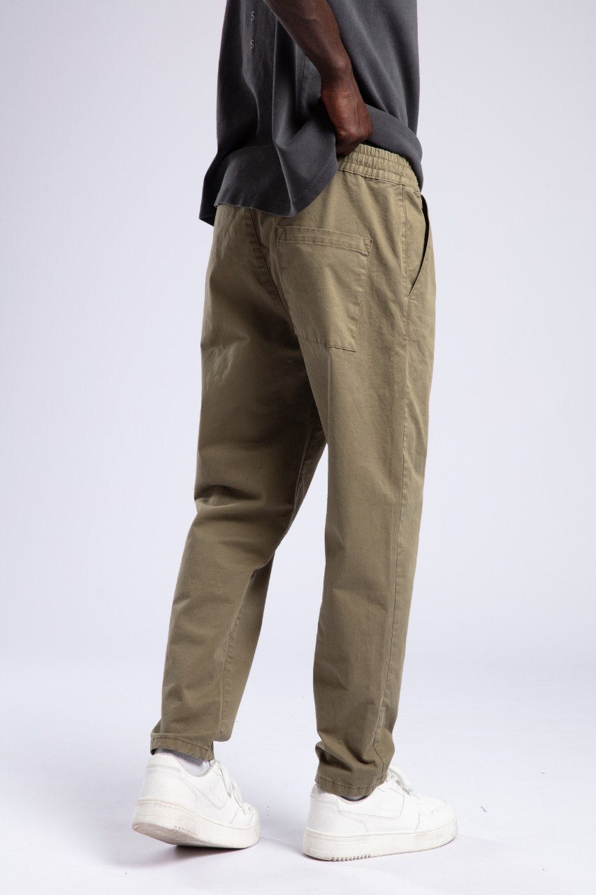 Khaki Drawstring Casual Relaxed Fit Pants