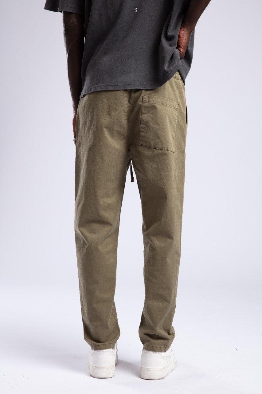 Khaki Drawstring Casual Relaxed Fit Pants
