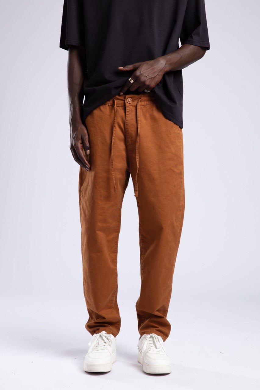 Rust Brown Drawstring Relaxed Cotton Trousers