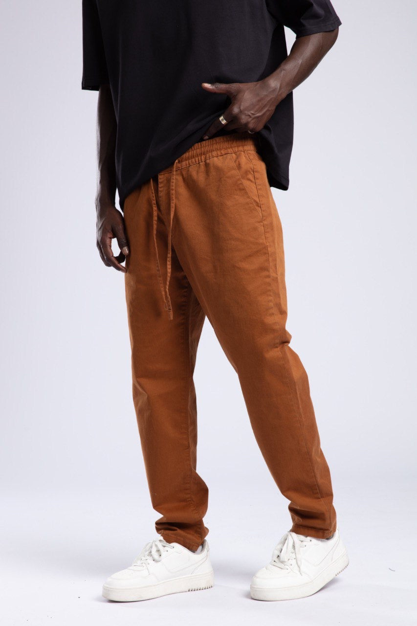 Rust Brown Drawstring Relaxed Cotton Trousers