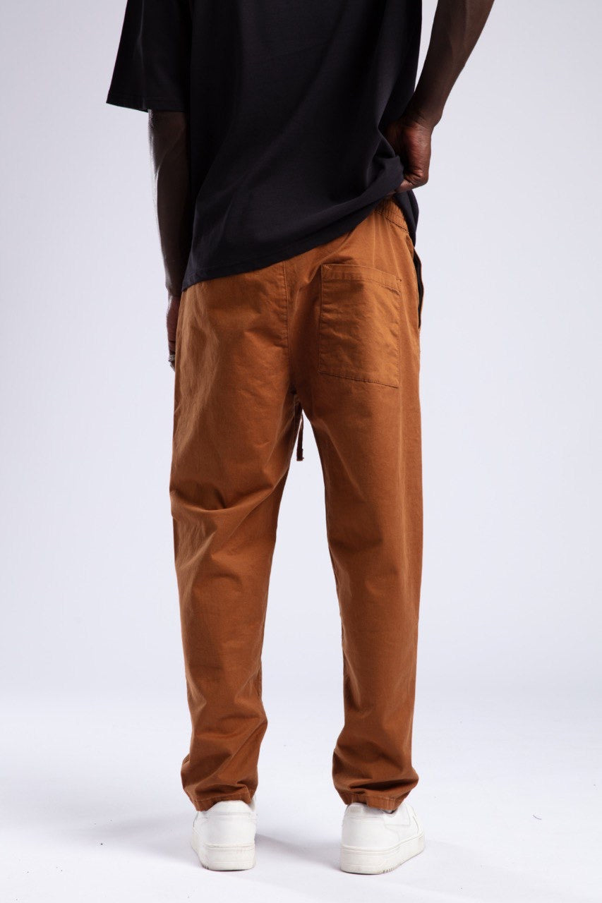 Rust Brown Drawstring Relaxed Cotton Trousers