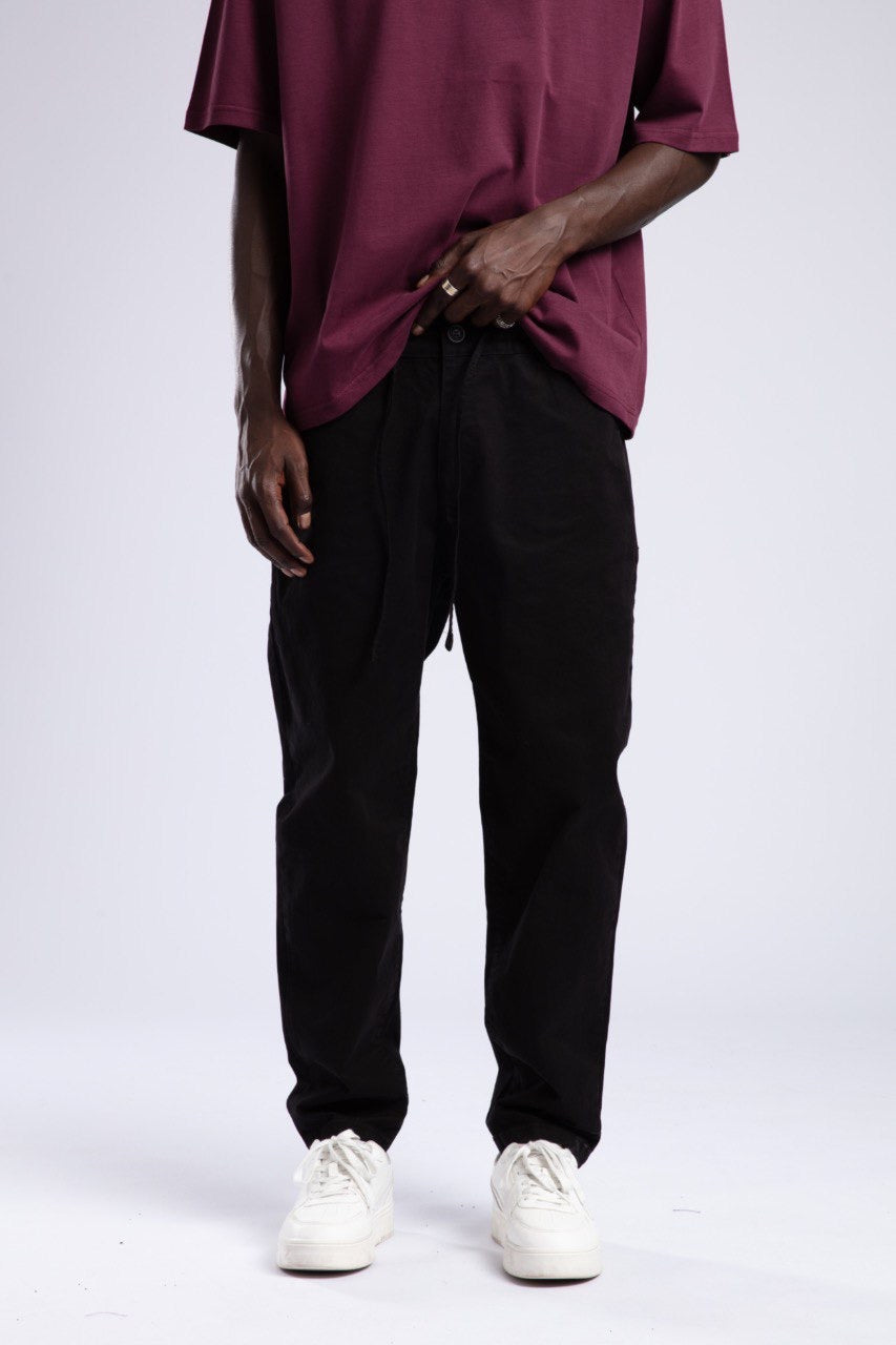 Black Drawstring Relaxed Cotton Street Pants