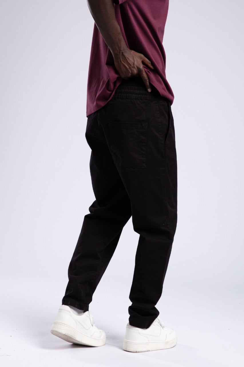 Black Drawstring Relaxed Cotton Street Pants