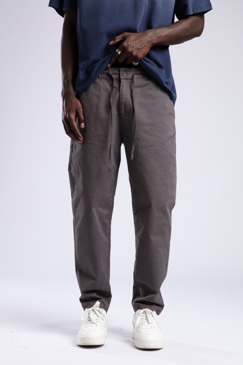 Charcoal Gray Cotton Relaxed Drawstring Pants