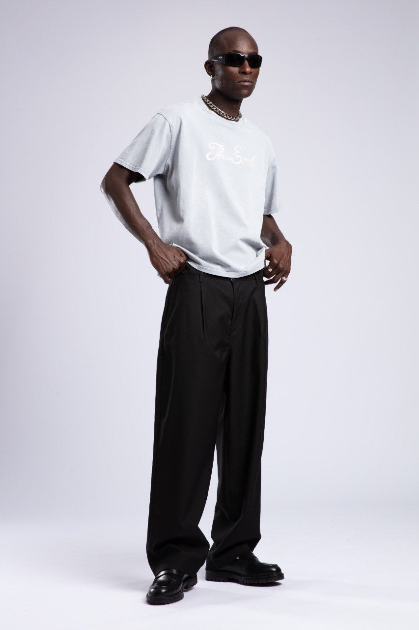 Light Grey “The End” Tee & Black Trousers Set