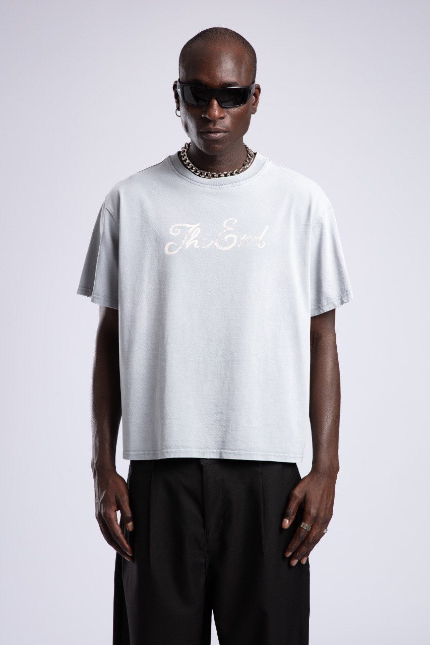 Light Grey “The End” Tee & Black Trousers Set