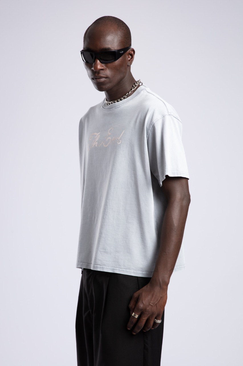 Light Grey “The End” Tee & Black Trousers Set
