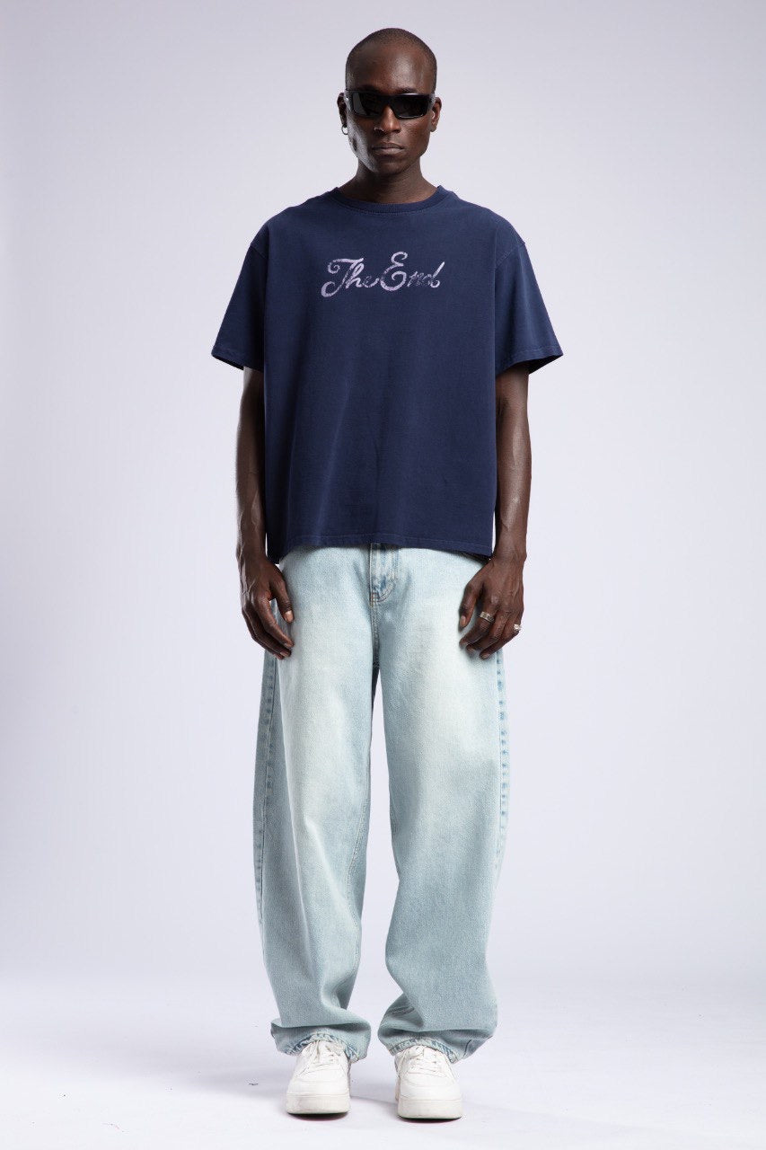Navy “The End” Tee & Light Baggy Denim Set