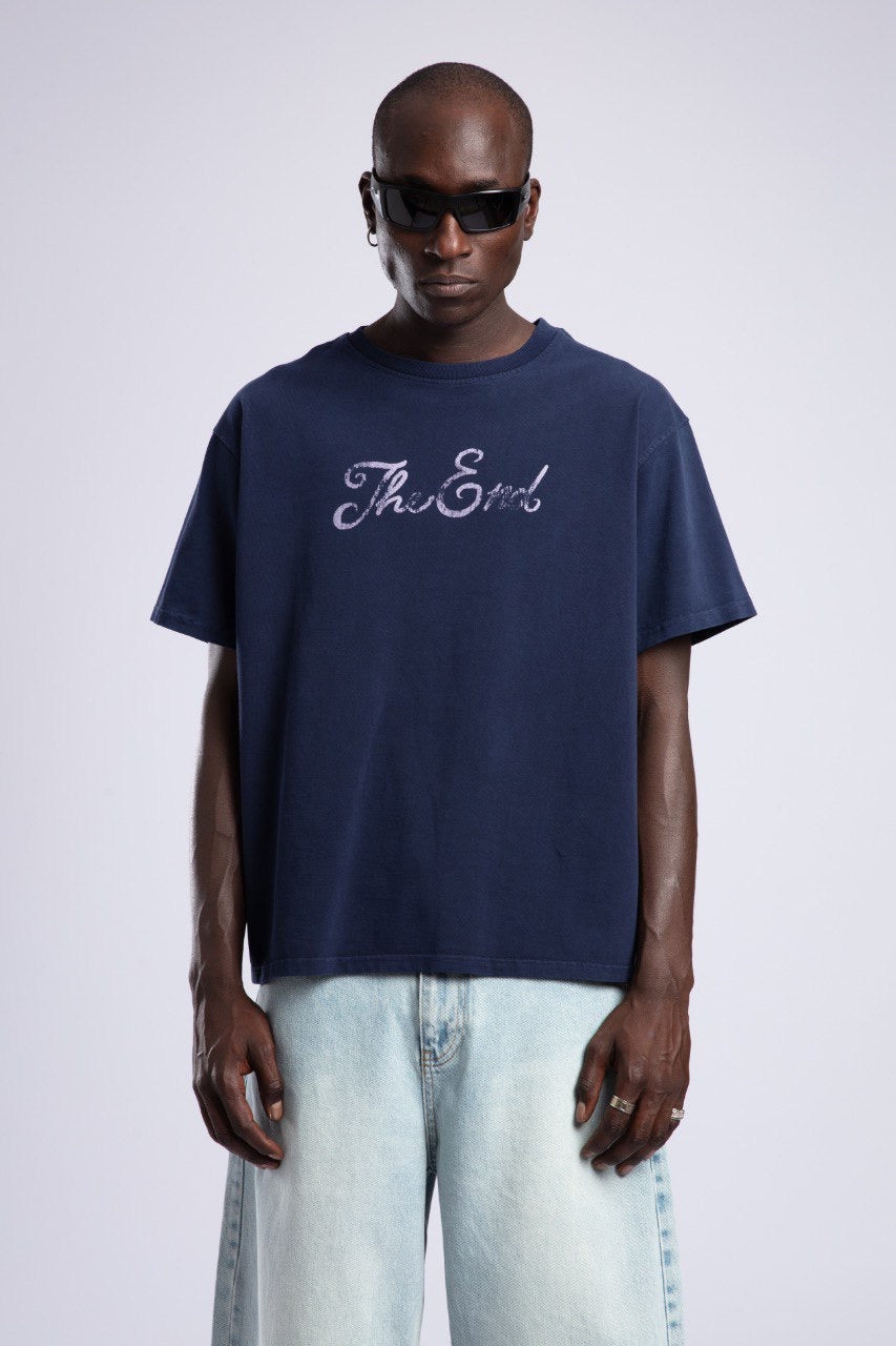 Navy “The End” Tee & Light Baggy Denim Set