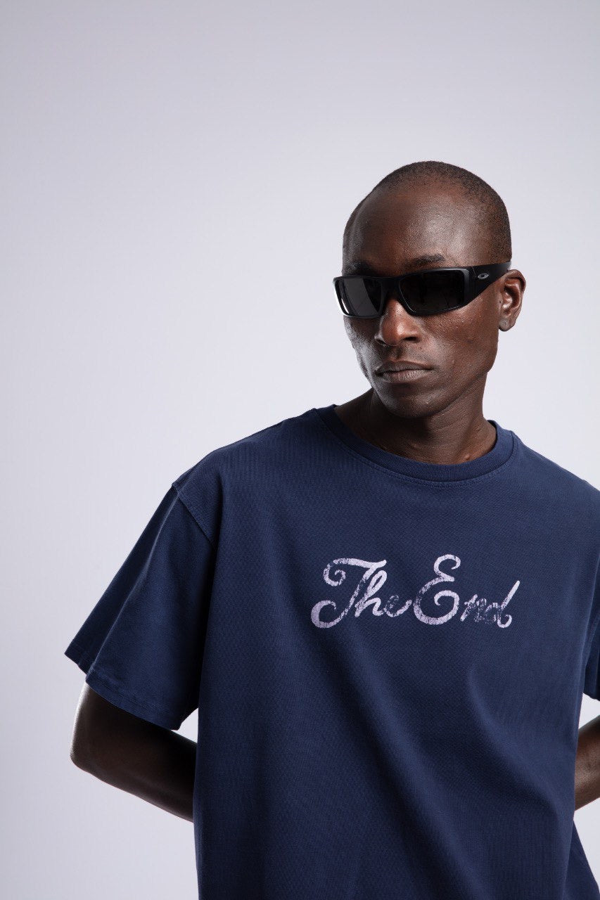 Navy “The End” Tee & Light Baggy Denim Set