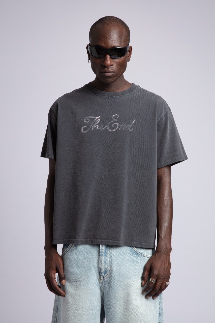 Charcoal “The End” Tee & Light Baggy Jeans Set