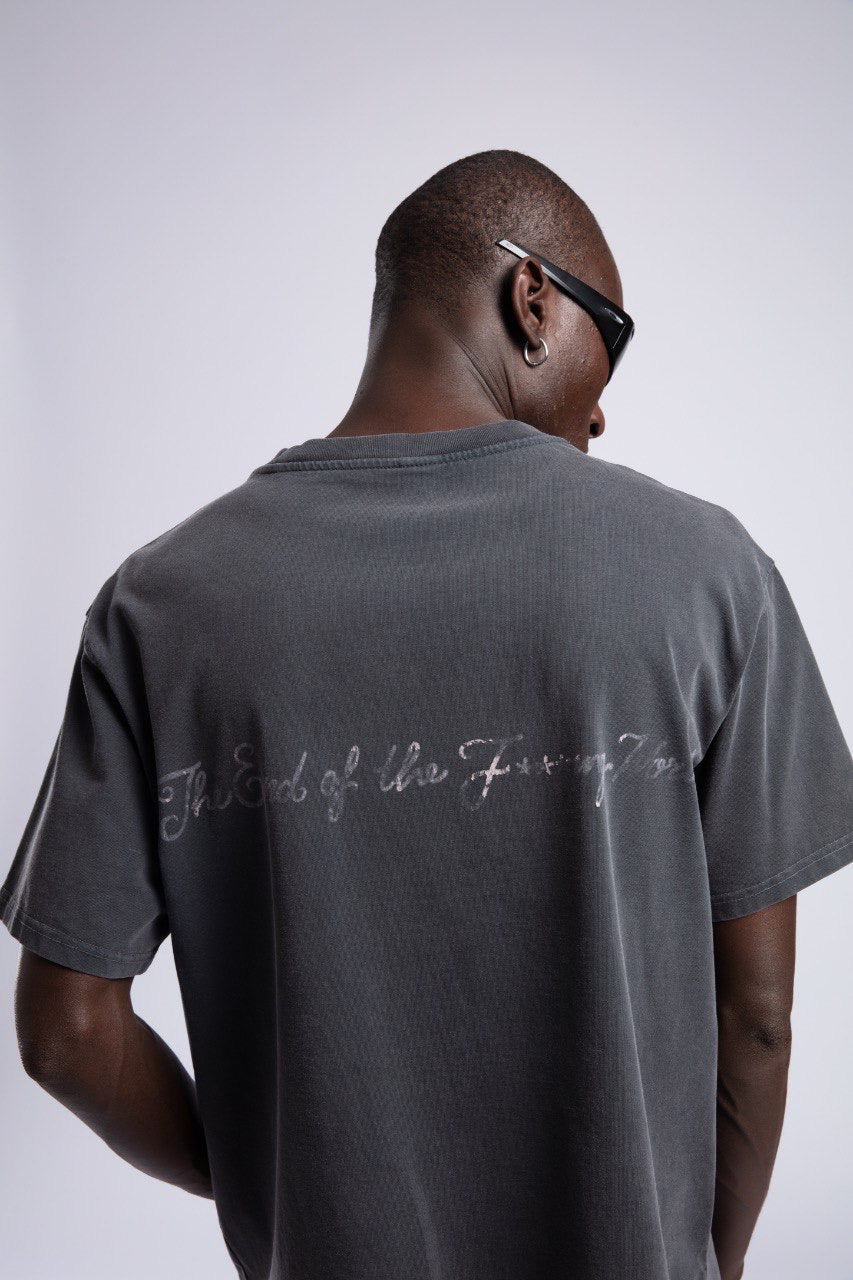Charcoal “The End” Tee & Light Baggy Jeans Set