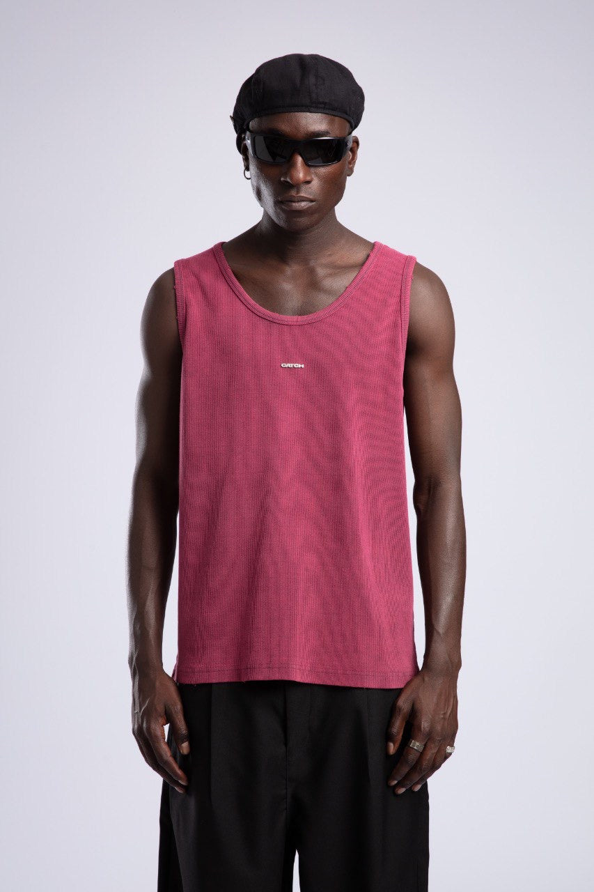 Burgundy Tank Top & Black Baggy Pants Set